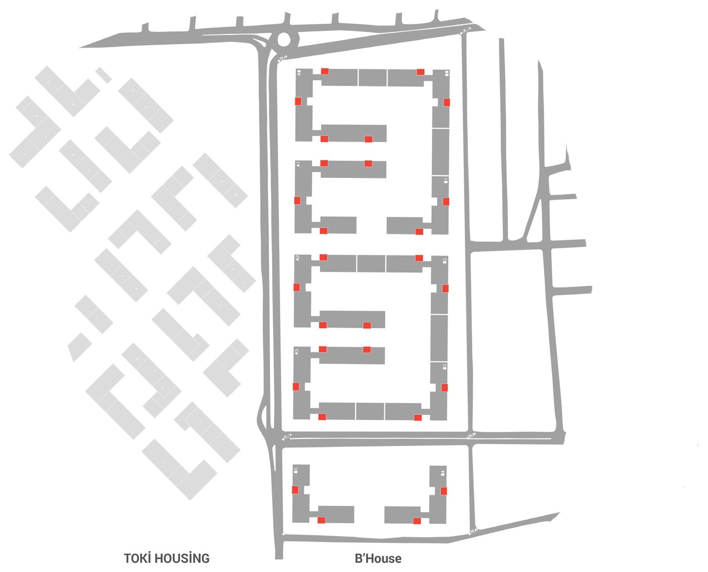 Figure-ground: TOKI housing and B'Housing